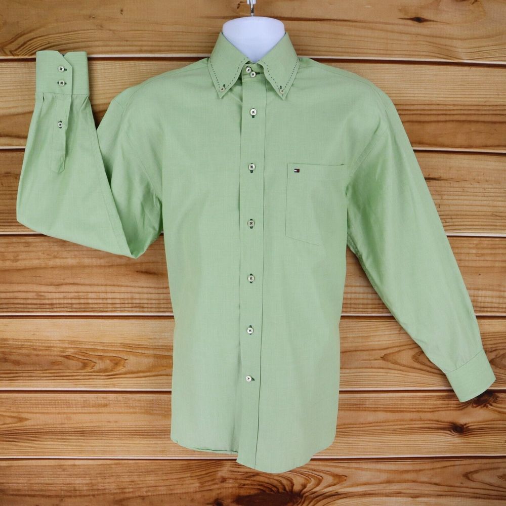 Tommy Hilfiger Dress Shirt Mens Sz M Light Green 100% Cotton Button Down Collar